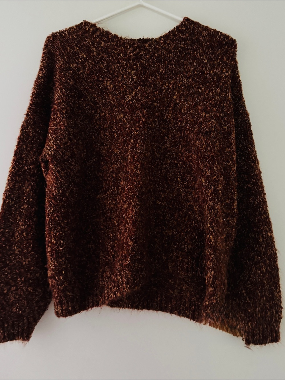 Women's Brown Fuzzy Crewneck Sweater - Plush Soft Knit